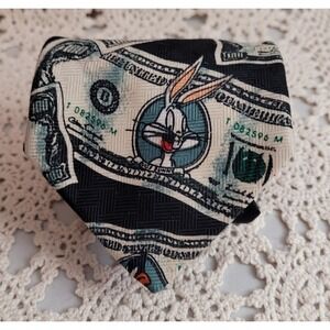 V5g‎ Warner brothers looney tunes Black money tie 1977 - Length 55 In Width 3.5